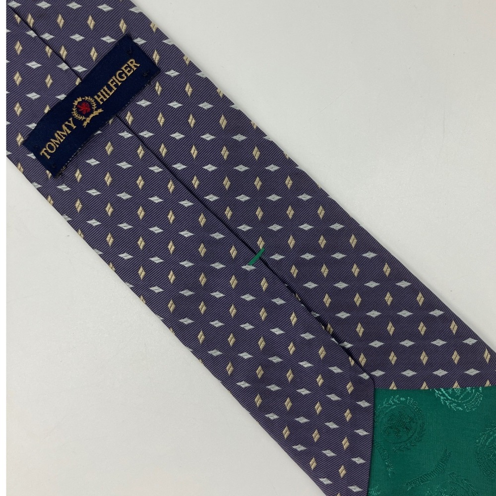 Tommy Hilfiger Necktie Mens OS Purple Tan Excellent Silk Geometric Colorblock - Picture 5 of 5